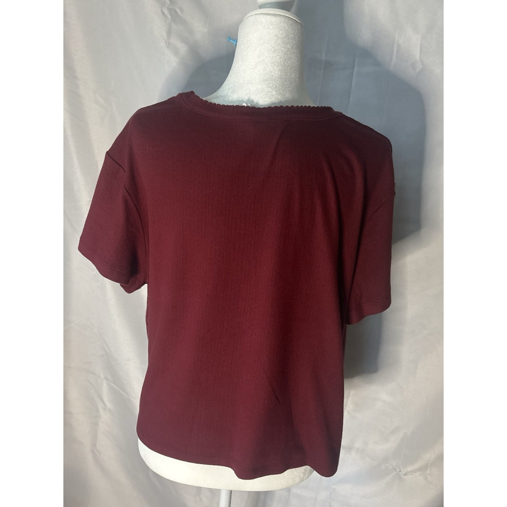 Auden Women’s XL Burgundy Pointelle Knit Pajama Short Sleeve Sleep Shirt Soft - Picture 3 of 7